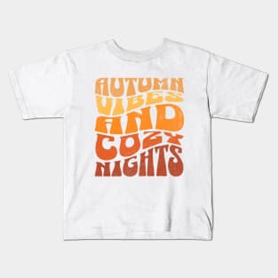 Autumn Vibes Groovy 70's Retro Textured Typography Design Kids T-Shirt